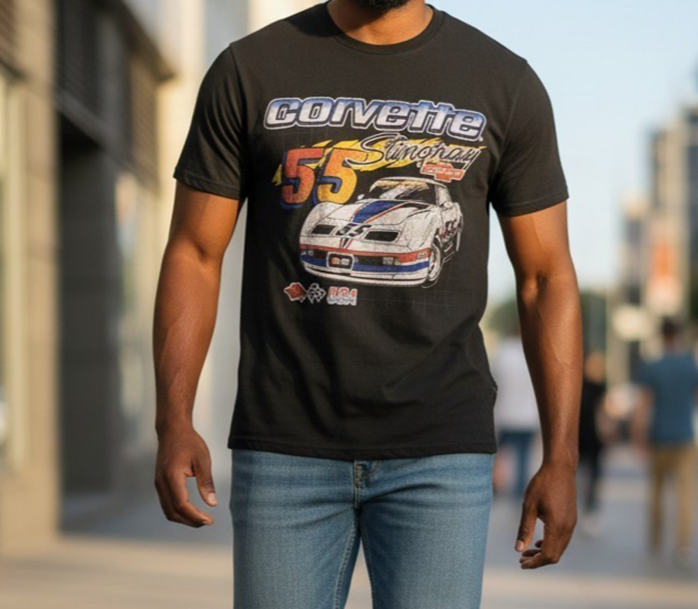 GM Official Licensed Chevrolet Corvette Stingray 55 Racing T-Shirt Black Mens XL